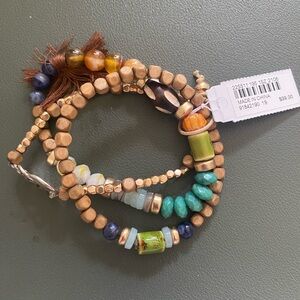 J. Jill Natural Wood and Bead Stretch Bracelet Set